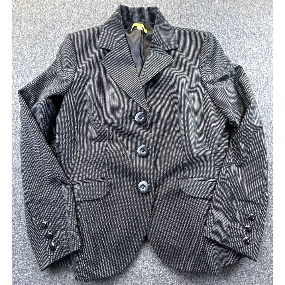 Sigrid Olsen Blazer Womens 8 Black Striped Lined Pockets Suit‎ Jacket Button Up